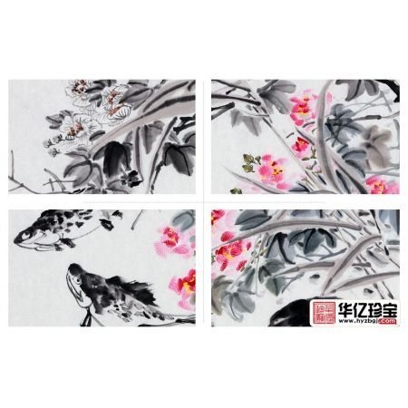 何文铮四尺横幅写意花鸟画《富荣有余》