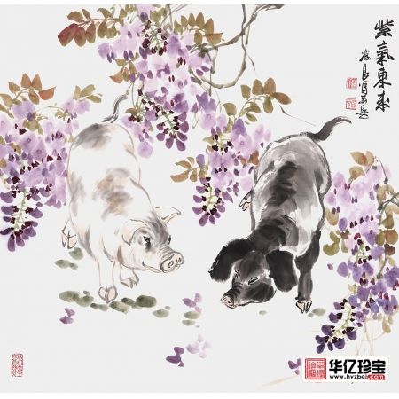 招财吉祥画 晋葆良新品四尺斗方花鸟画《紫气东来》