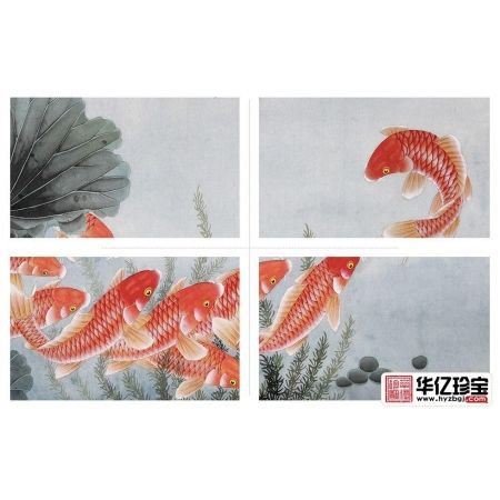 荷花九鱼图 王一容新品四尺荷花鲤鱼图《富贵有余》