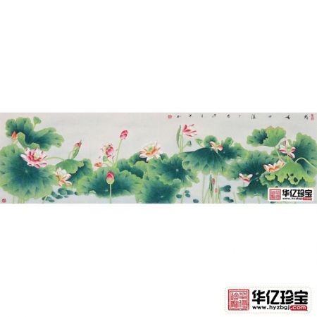 张洪山新品八尺对开荷花图《荷香四溢》