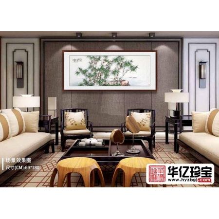 国画竹子图 赵俊贞老师六尺横幅竹子图《江边春色》