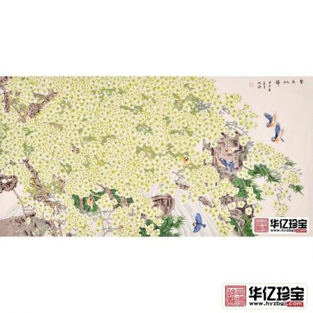 仇谷四尺横幅花鸟画作品三角梅《繁花似锦》