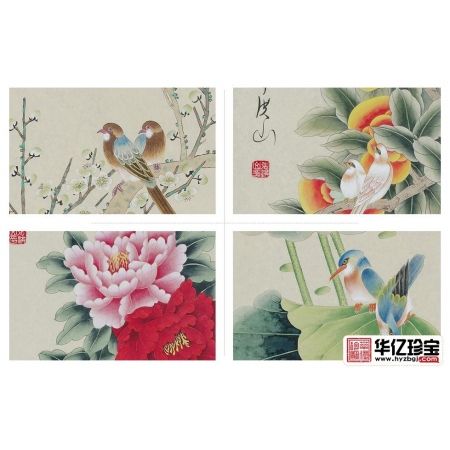 国家一JI美术师张洪山花鸟四条屏《春夏秋冬》
