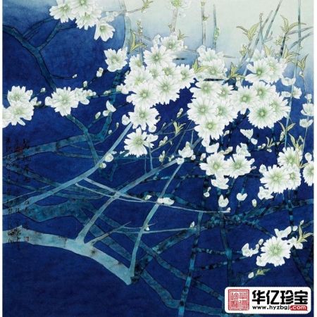 “工笔重彩传人”王一容新品斗方花鸟画《碧桃春雨》