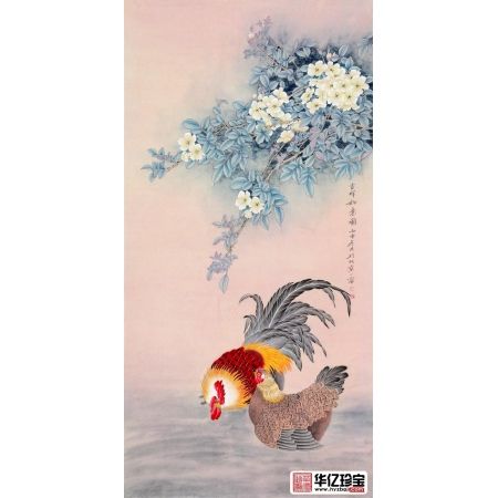 玄关挂画 画家王一容竖幅公鸡作品《吉祥如意图》