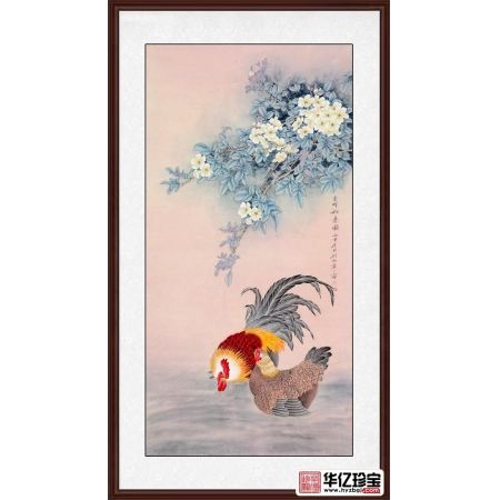 玄关挂画 画家王一容竖幅公鸡作品《吉祥如意图》