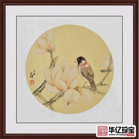 何文铮小尺寸花鸟画作品玉兰图《冰清玉洁》