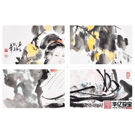 李立辰四尺斗方人物画作品《回眸》