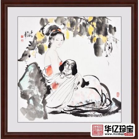 李立辰四尺斗方人物画作品《回眸》