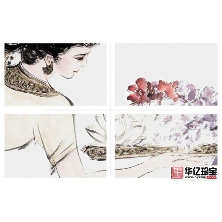 王文强四尺竖幅写意人物画《献花舞》