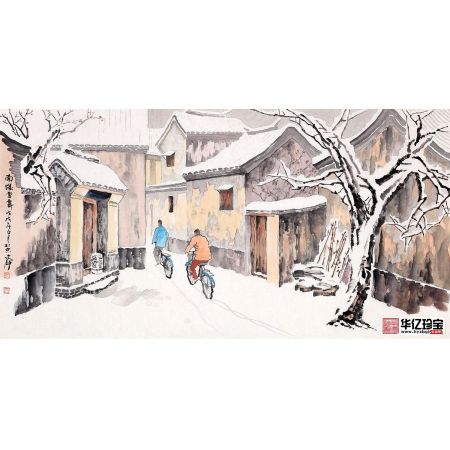 何文铮四尺横幅人物画《南城雪霁》