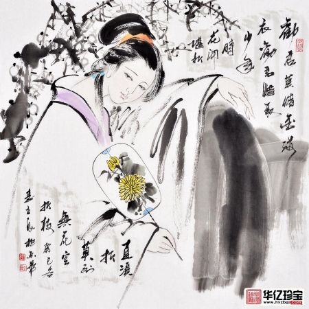 李立辰四尺斗方人物画作品《金缕衣》