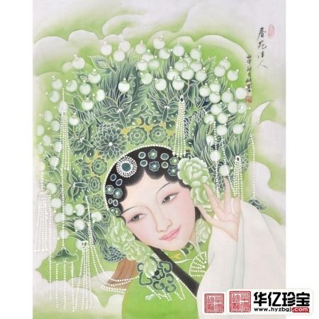 国画美女图 羽墨工笔人物画仕女图《春苑佳人》