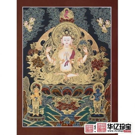 shouc精品 尼泊尔名家纯手绘唐卡《四臂观音》