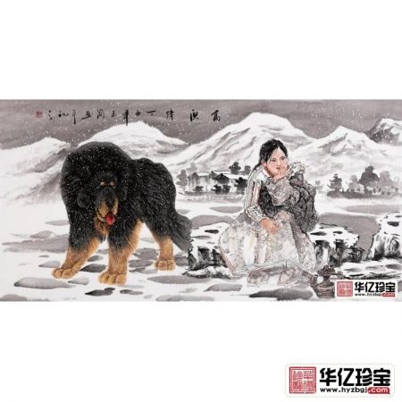 客厅挂画 玉简四尺横幅工笔人物画《高原情》