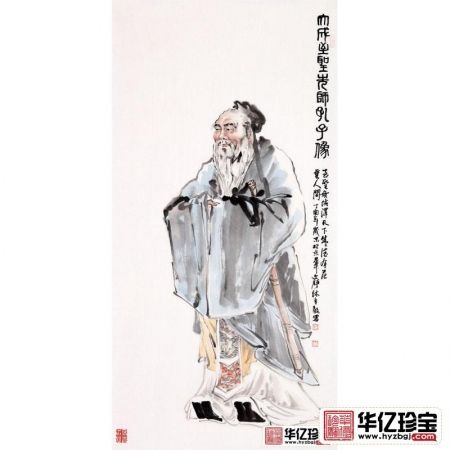 何文铮四尺竖副人物画孔子《大成至圣先师孔子像》