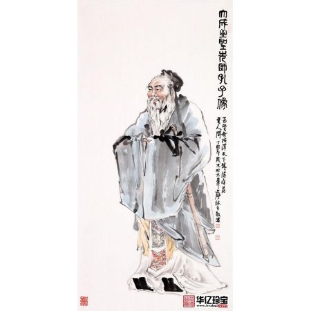 何文铮四尺竖副人物画孔子《大成至圣先师孔子像》