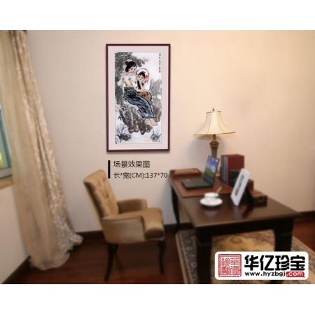 刘一鸣四尺竖幅人物画作品《清音》 风俗人物画