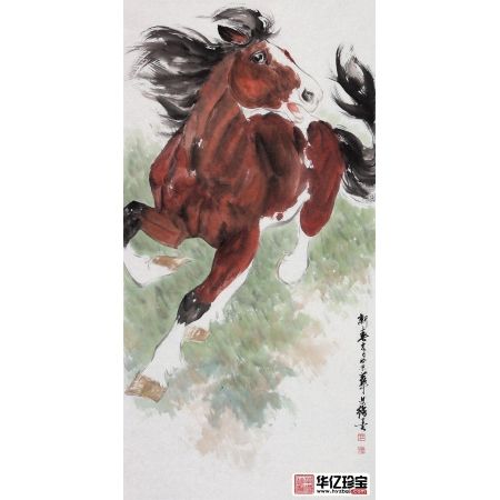 骏马图 王文强四尺竖幅写意动物画《策马奔腾》