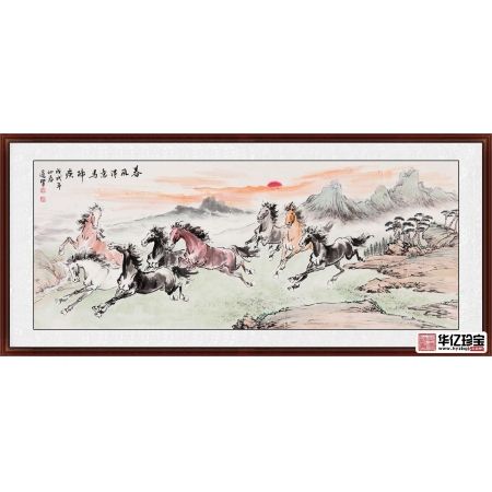 办公室经典挂画 道贤精品动物画八骏图《春风得意马蹄疾》