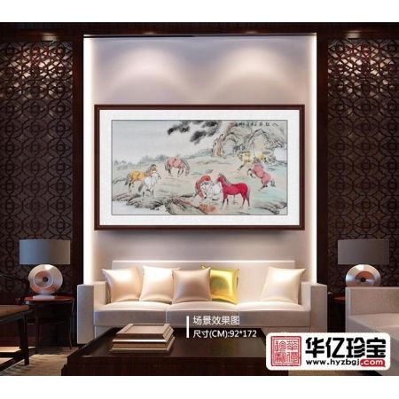 办公室挂画马到成功 杨金鹏六尺横幅工笔动物画作品《八骏图》