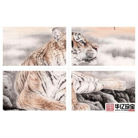 王建辉【精品】四尺横幅动物画 老虎图《虎卧福地》