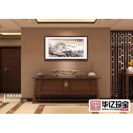 王建辉【精品】四尺横幅动物画 老虎图《虎卧福地》