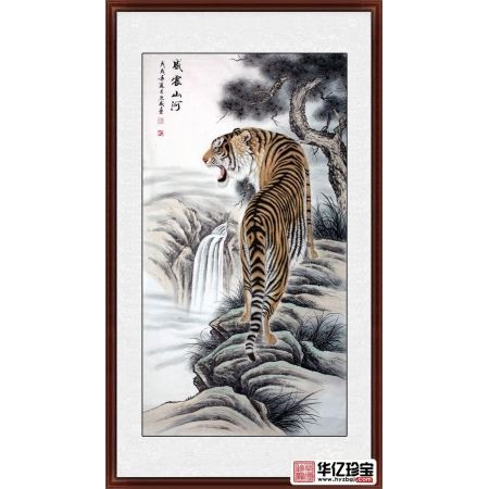装饰送礼 肖亚威六尺竖幅动物画工笔上山虎《威震山河》