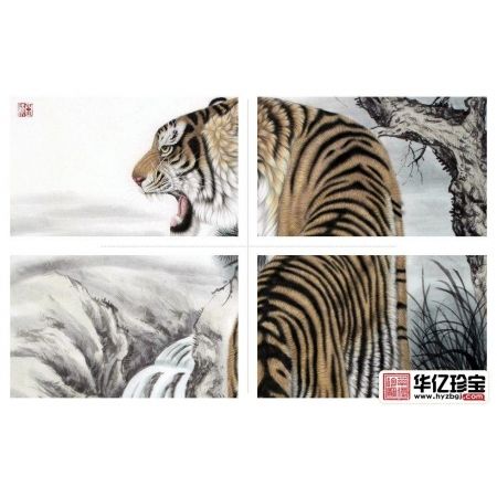 装饰送礼 肖亚威六尺竖幅动物画工笔上山虎《威震山河》
