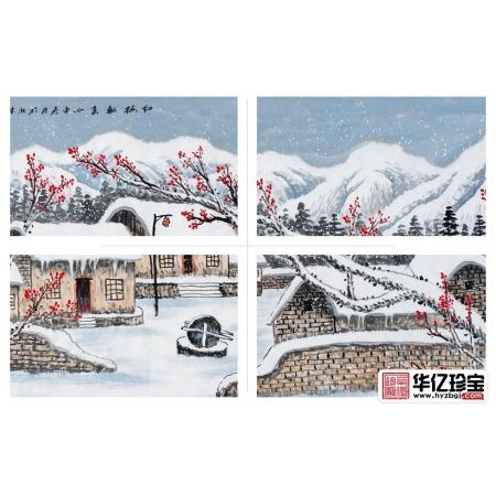 雪景山水画 易天也ZUI新力作《红梅报春》