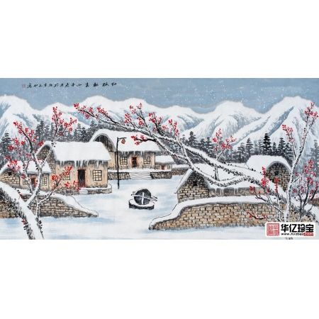 雪景山水画 易天也ZUI新力作《红梅报春》