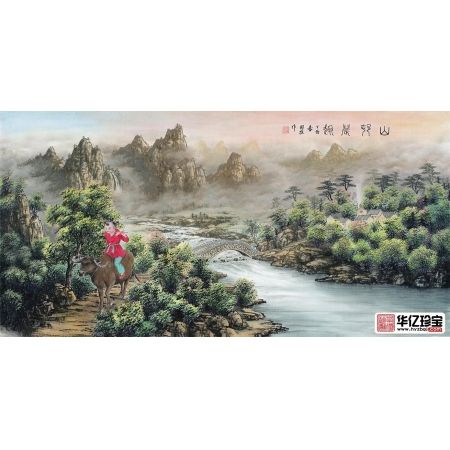 央视全球首届藏宝投资十佳画家徐国维作品《山村晨趣》