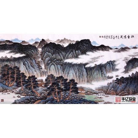 画坛黑马吴大恺四尺横幅山水画作品《松壑鸣泉》