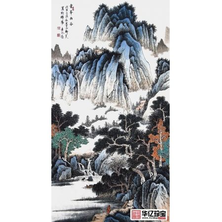 许吉尔四尺竖幅新品仿古山水画作品《云峰幽谷》