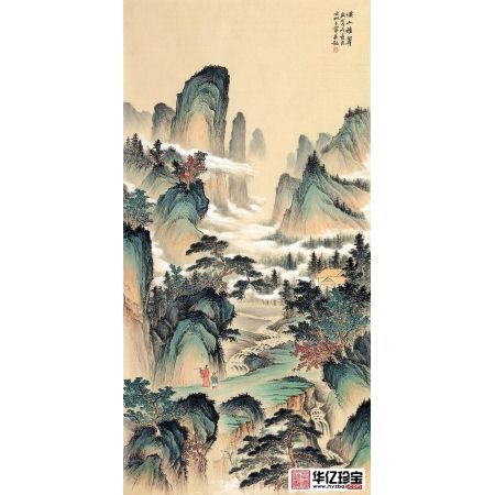 shouc必升值 王宁精品仿古山水画《溪山积翠》