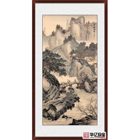 精品仿古画 林德坤四尺竖幅国画《春山游骑图》