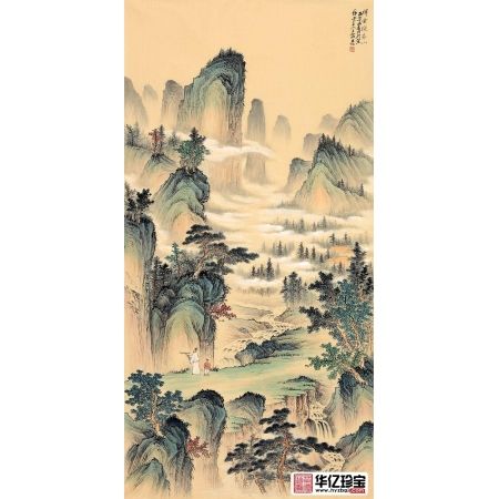 王宁竖幅四尺仿古精品画《祥云绕家山》