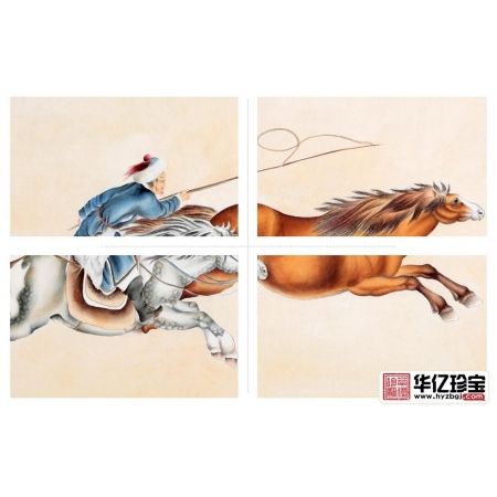 国画骏马图 王建辉四尺横幅工笔动物画《双骏图》