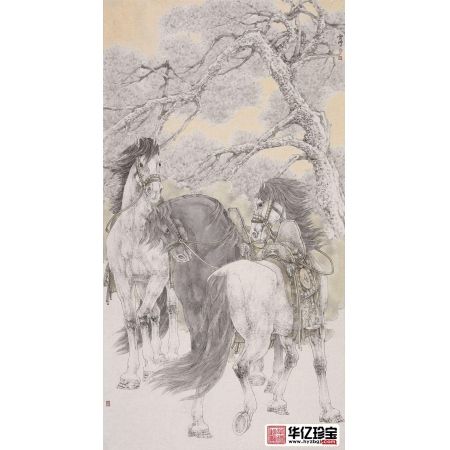 事业运装饰画 陈云鹏六尺竖幅动物画 骏马图《穷款》