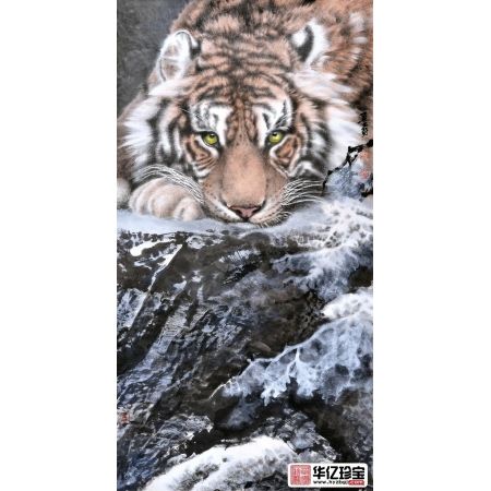 镇宅祈福 吉林美协曲展四尺竖幅国画虎《威震山河》