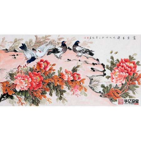 “牡丹仙子”萧红新品牡丹鸽子图《富贵吉祥》