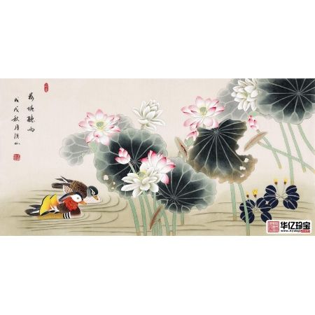 国家一JI美术师张洪山新品荷塘鸳鸯图《荷塘听雨》