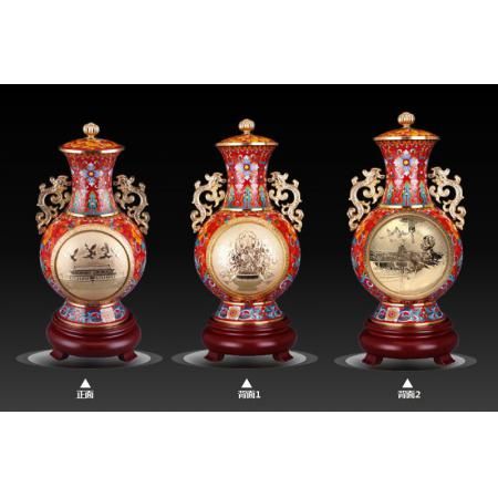 《建国金尊》景泰蓝对瓶铜胎掐丝珐琅     刘永森大师创作宫廷景泰蓝技艺