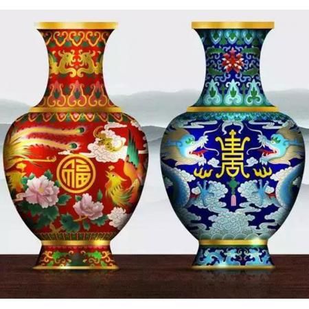戴嘉林李荣魁景泰蓝作品龙凤合瓶对瓶