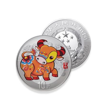 2021中国辛丑（牛）年金银纪念币   30克圆形银质彩色纪念币