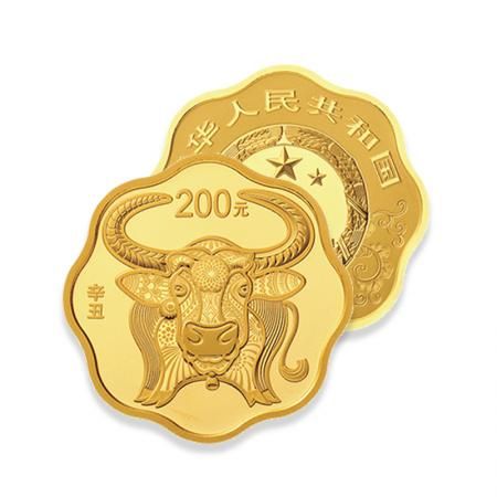 2021中G辛丑（牛）年金银纪念币   15克梅花形金质纪念币