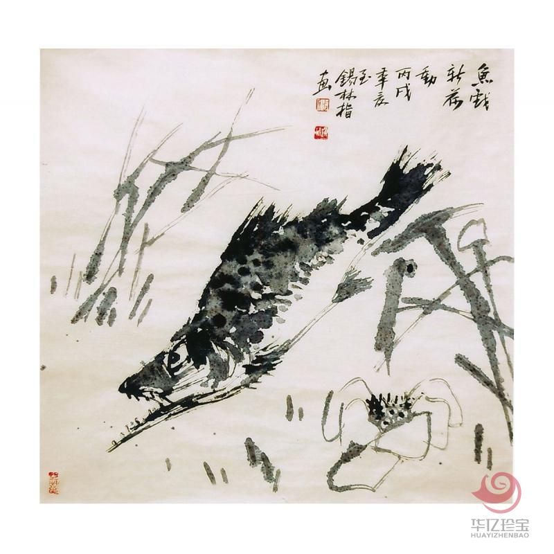 潘锡林《鱼戏新荷动》68×68cm