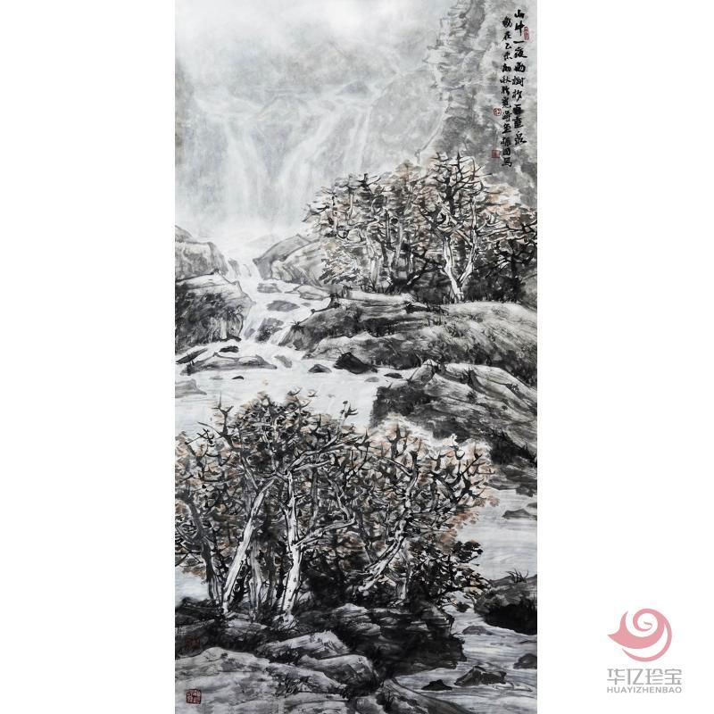 程振国《山中一夜雨，树杪百重泉》136×68cm