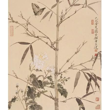 贾广健《菊花竹韵》 53×45cm