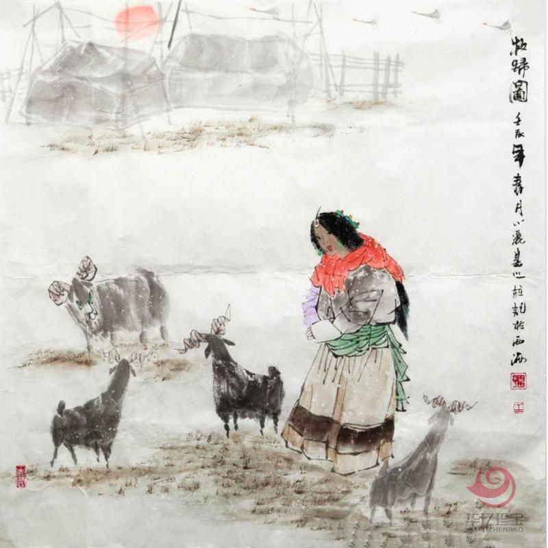 王筱丽《牧归图》68×68cm